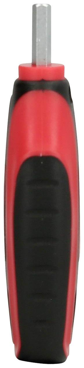 Sechskantschraubendreher mit rotem Griff und schwarzer Gummibeschichtung, Ansicht von vorne.