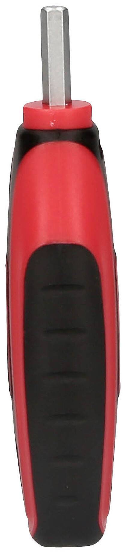 Roter und schwarzer Schraubendreher mit einem Sechskant-Bit oben.