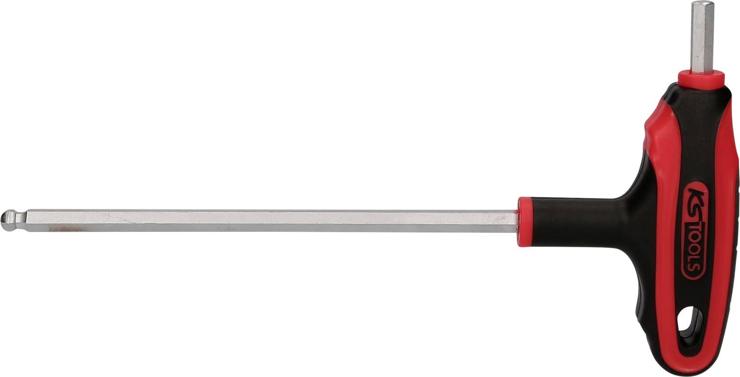 Sechskantschlüssel mit T-Griff, rot-schwarz, links kurze, rechts lange Seite. Ideal für schwer erreichbare Stellen.