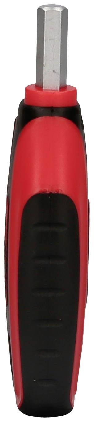 Roter und schwarzer Schraubendreher mit sechseckiger Spitze.