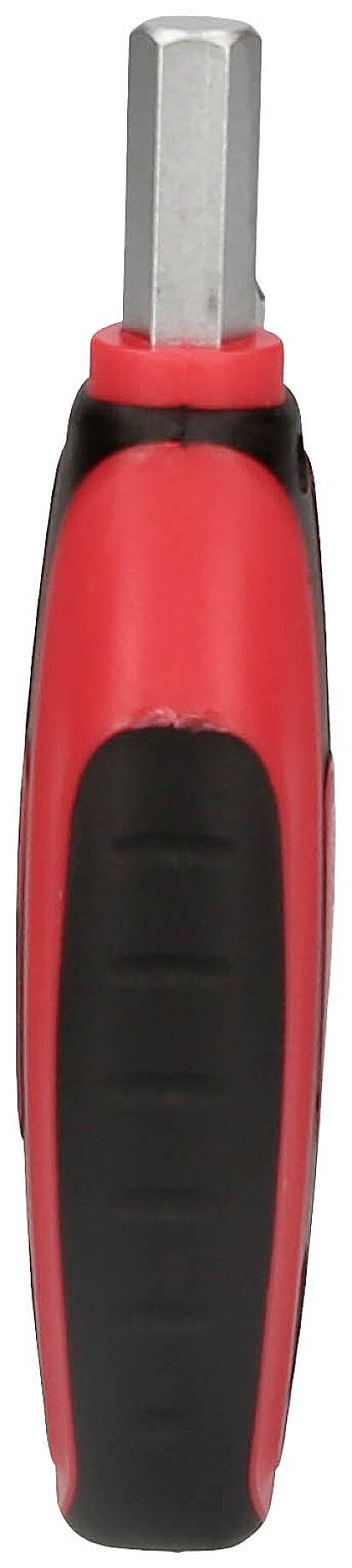 Roter und schwarzer Schraubendreher mit sechskantiger Spitze, vertikal ausgerichtet.ustele