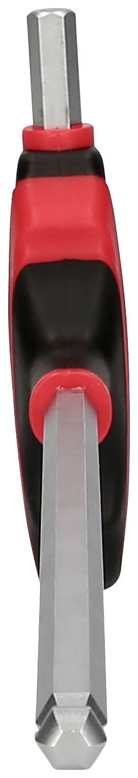 Sechskantschlüssel mit rotem und schwarzem Griff, von oben gesehen.