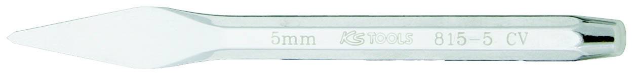 Silberfarbener 5mm Flachmeißel mit Prägung der Marke und Modellnummer auf der Seite. Geeignet für feine Handwerksarbeiten.