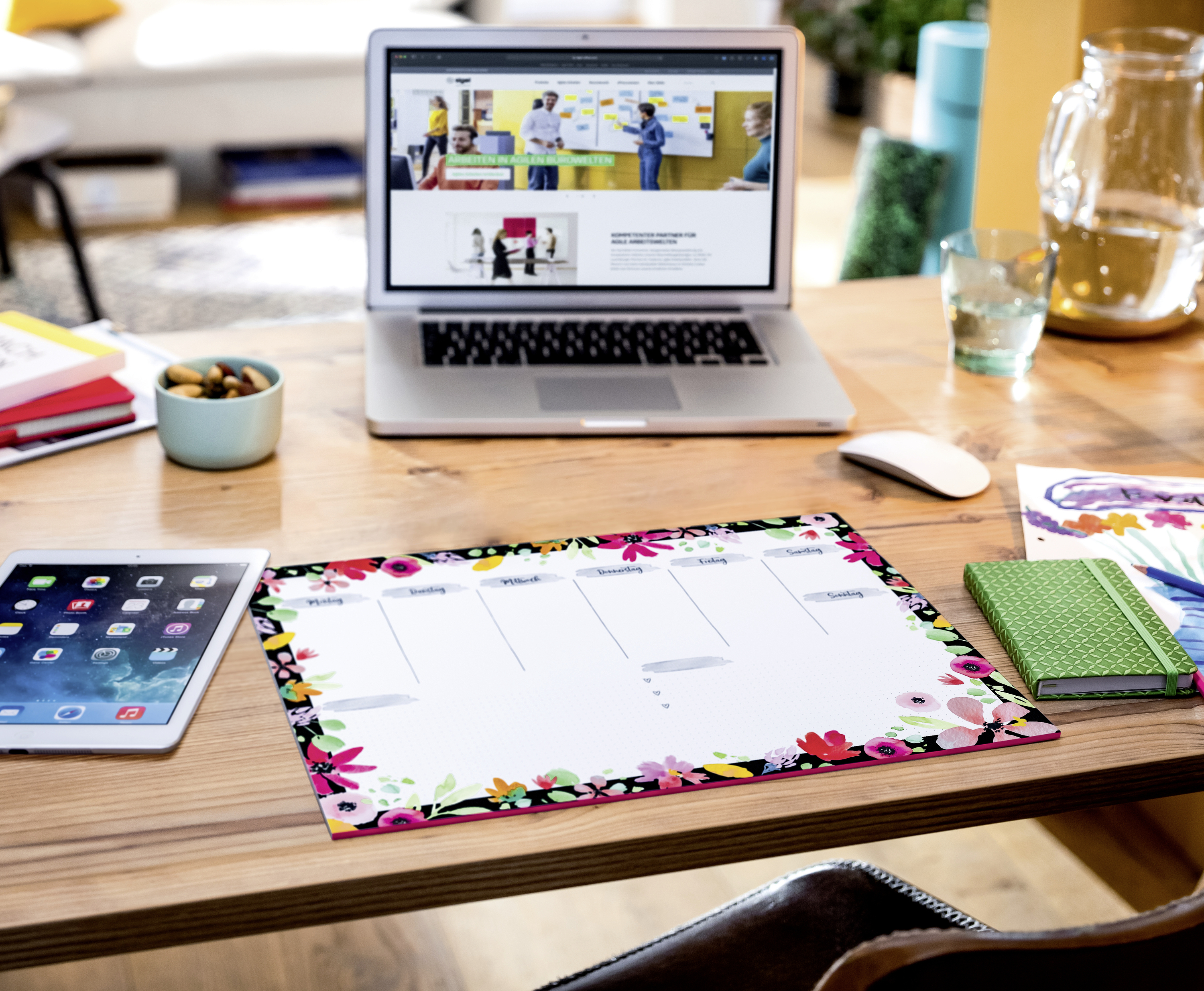 Sigel Flower Love JS100 Schreibunterlage Wochenplan Pink, Rosa, Grün, Schwarz, Blumen (B x H) 42 cm x 29.7 cm