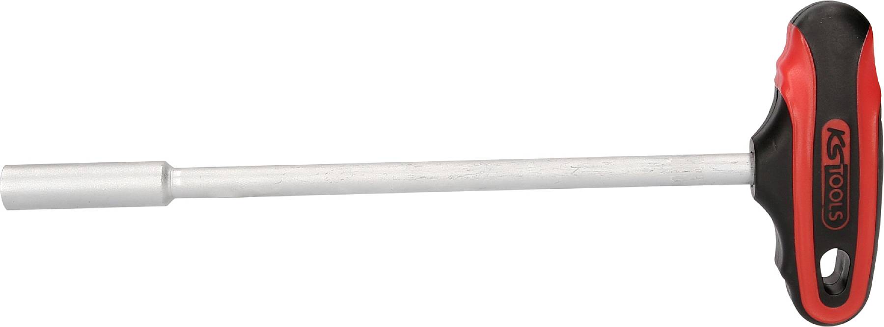 Ein T-Griff-Steckschlüssel mit langem schaft, schwarzem und rotem Griff, Produkt der Marke KStools.