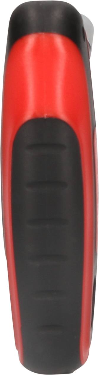 Schwarz-roter Griff eines Werkzeugs, ergonomisch geformt und gummiert für besseren Halt.