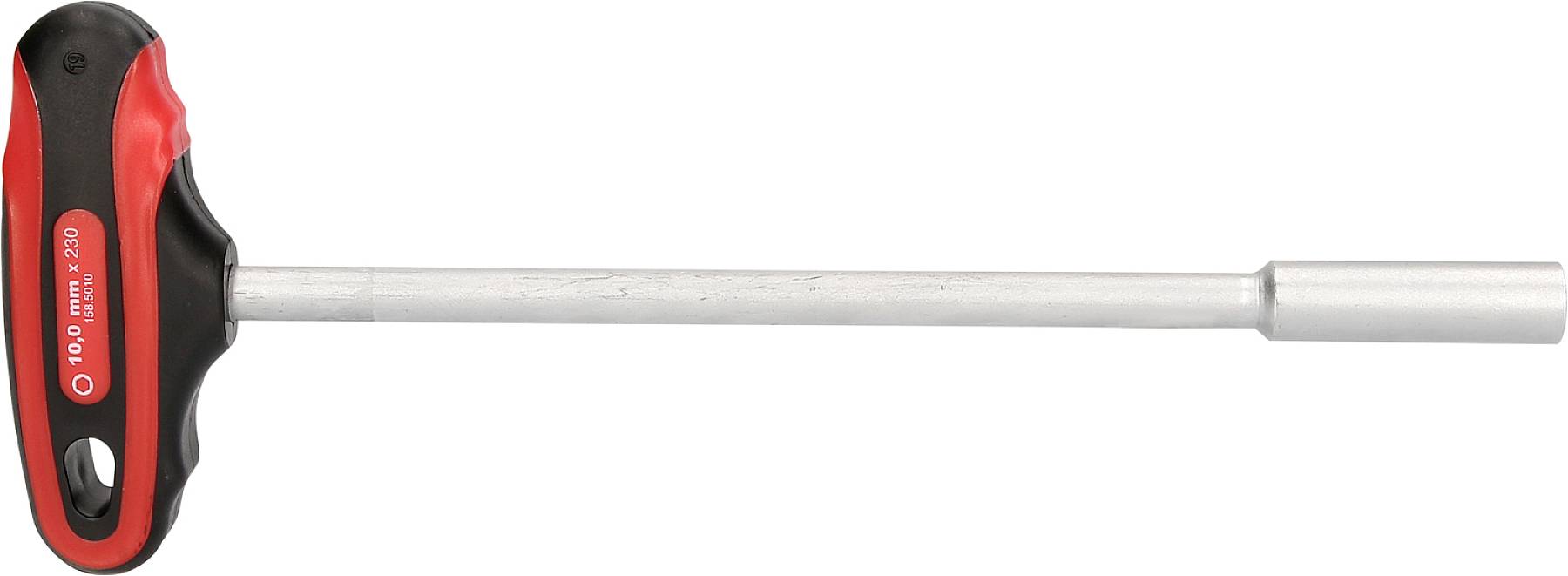 T-Griff-Schraubenschlüssel mit langem Schaft und Sechskantkopf, geeignet für schwer zugängliche Stellen.