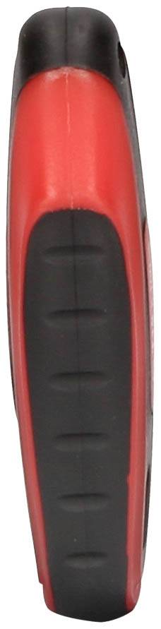 Ein rot-schwarzes ergonomisches Werkzeug mit einem abgerundeten, rutschfesten Griff.