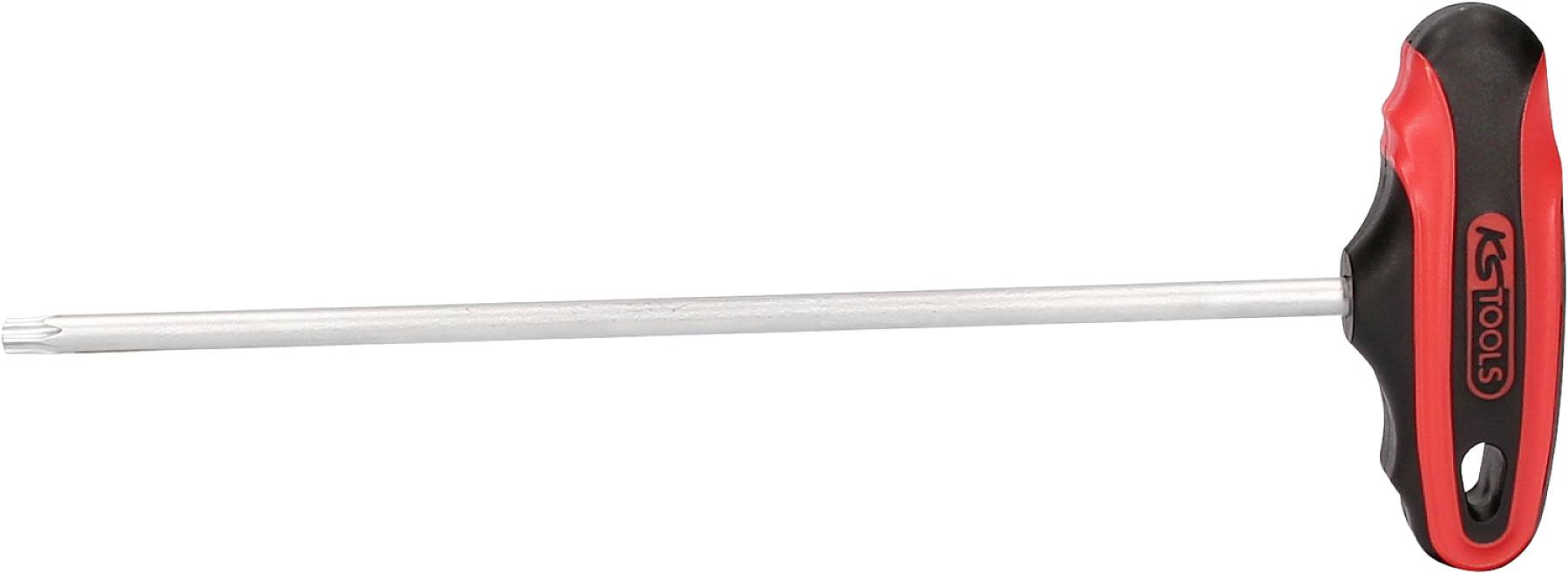 Ein Schraubendreher mit T-Griff, langer Schaft und rot-schwarzem Griff, von der Marke 'KS Tools'.