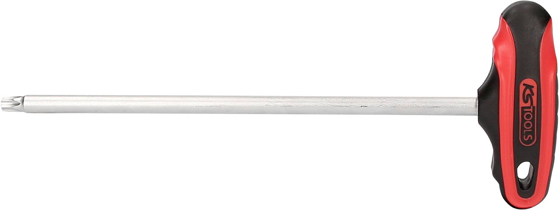 Kreuzschlitzschraubendreher mit T-Griff von KS Tools, langer Schaft, schwarze und rote Grifffläche.