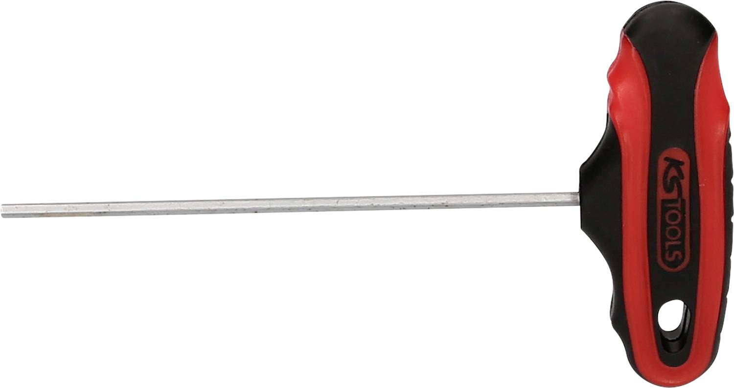 T-Griff-Schlüssel mit langem Schaft und schwarzem Griff. Aufschrift auf dem Griff: KS Tools.
