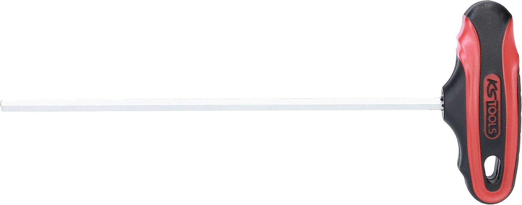 Ein T-Griff-Innensechskantschlüssel mit rotem und schwarzem Griff, geeignet für das Drehen von Schrauben mit Innensechskantkopf.