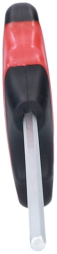 Ein Schraubendreher mit rotem und schwarzem Griff ist abgebildet. Die Spitze des Schraubendrehers zeigt nach unten.