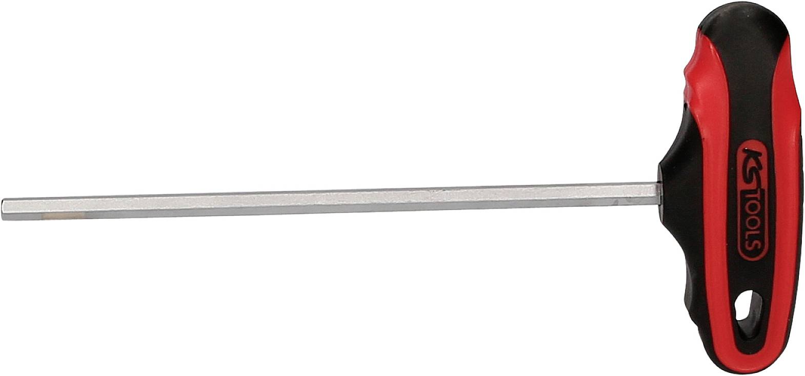 Inbus-Schlüssel mit T-Griff, schwarz-rot, lange Stange, mit Aufschrift 'KS Tools'. Ideal für komfortables Schrauben in engen Räumen.