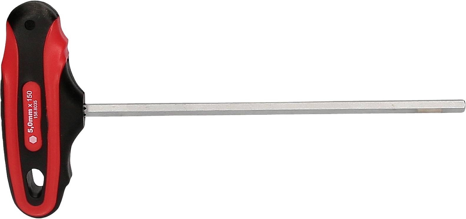 Sechskantschlüssel mit T-Griff, schwarz-rotes Design. Geeignet für Schraubarbeiten, gibt guten Halt für präzises Drehen.