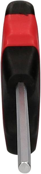 Seitenansicht eines rot-schwarzen Schraubendrehers mit einem flachen, silbernen Schaft.