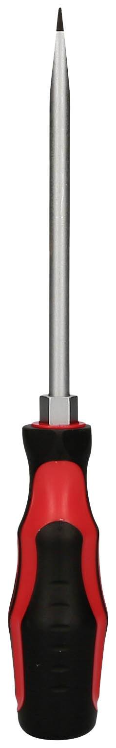 Ein Schraubendreher mit rotem und schwarzem Griff.