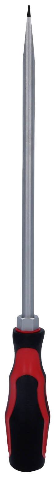 Langer Schraubendreher mit schwarzem Griff und roten Akzenten, geeignet für präzise Arbeiten.