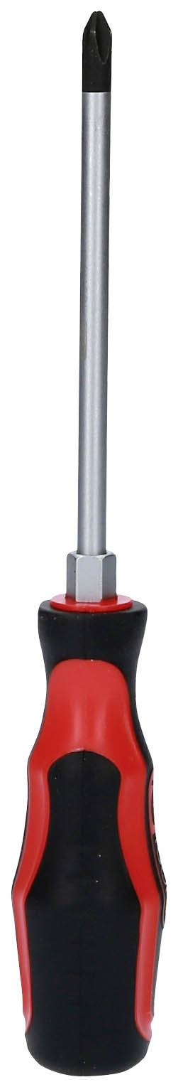 Schraubendreher mit schwarzem Griff und rotem Akzent, geeignet für Kreuzschlitzschrauben.