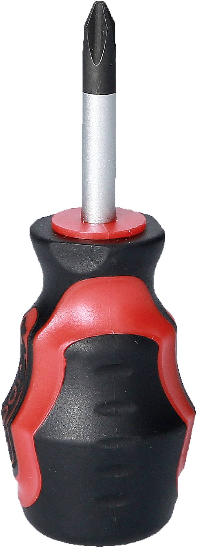 Kreuzschlitzschraubendreher mit ergonomischem Griff in Schwarz und Rot, geeignet für präzise Schraubarbeiten.