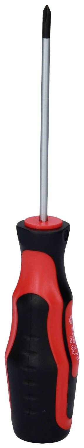 Ein Kreuzschlitz-Schraubendreher mit schwarzem und rotem Griff.