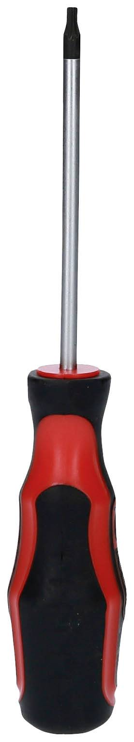 Schraubendreher mit schwarzem Griff und roten Akzenten, geeignet für Heimwerkerarbeiten.