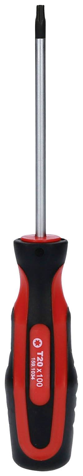 Schraubendreher mit schwarzem Griff und roten Akzenten, ideal für präzise Arbeiten in Elektrotechnik und Heimwerken.