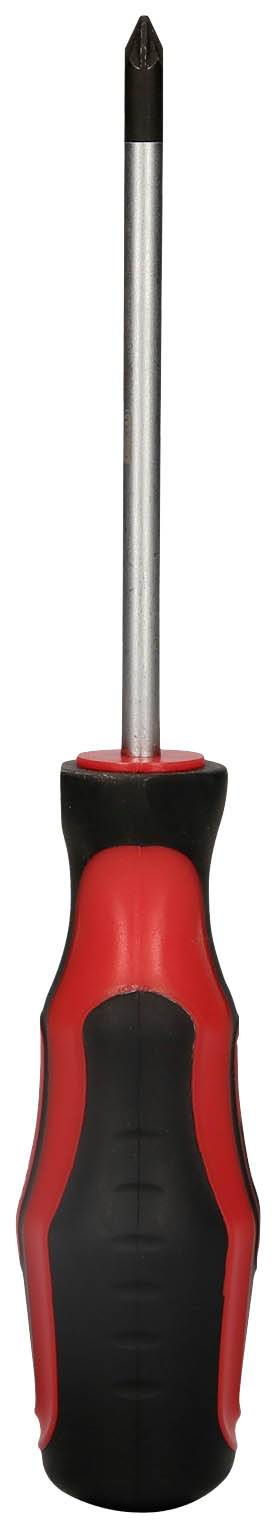 Schraubendreher mit rotem und schwarzem Griff und einem Kreuzschlitzkopf.