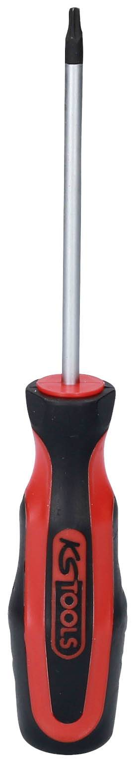 Schraubendreher mit schwarzem und rotem Griff, geeignet für Kreuzschlitzschrauben. Ideal für Heimwerkerarbeiten und Reparaturen.