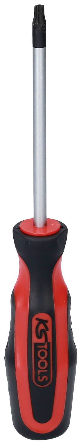 Schraubendreher mit rotem und schwarzem Griff, geeignet zum Anziehen oder Lösen von Schrauben.