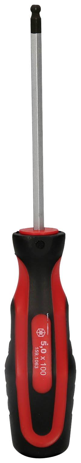 Ein schwarz-roter Schraubendreher mit sechskantigem Griff und magnetischer Spitze. Geeignet für alltägliche Reparaturen.