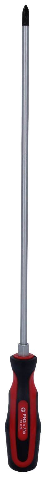 Ein langer Schraubendreher mit schwarzer Spitze und rotem, ergonomischem Griff. Geeignet für Arbeiten in tiefen oder schwer zugänglichen Bereichen.