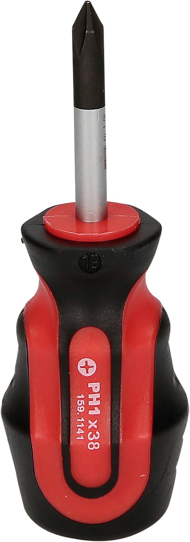 Kreuzschlitz-Schraubendreher mit rotem und schwarzem Griff, geeignet für präzise Arbeiten in der Feinmechanik oder Elektronik.