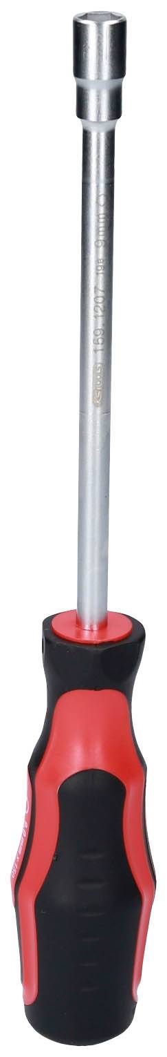 Schraubendreher mit rotem und schwarzem Griff, geeignet für Sechskantschrauben. Robust und ergonomisch für komfortable Handhabung.