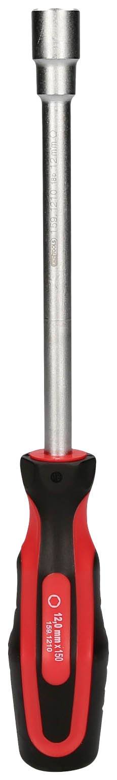 Handschraubendreher mit rotem und schwarzem Griff sowie einer silbernen Metallspitze, genutzt zum manuellen Eindrehen von Schrauben.