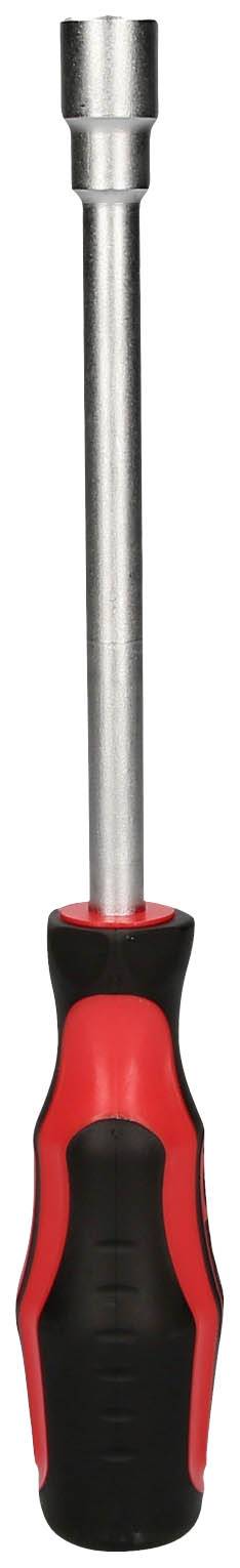 Ein Schraubendreher mit rotem und schwarzem Griff, geeignet für Arbeiten mit Schrauben.