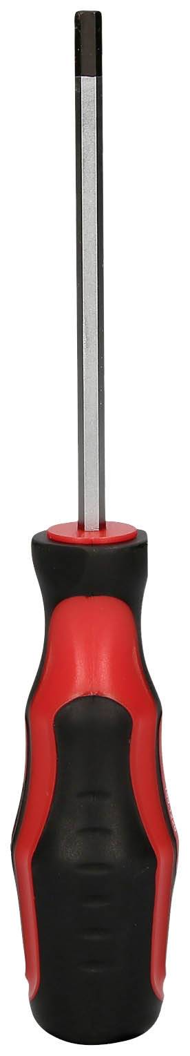Schraubendreher mit rotem und schwarzem Griff, geeignet für Sechskantschrauben.