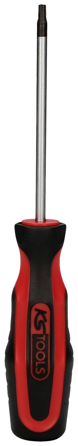 Ein roter und schwarzer Schraubendreher mit ergonomischem Griff.