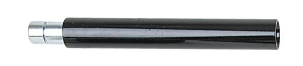 Ein schwarzes, zylindrisches Rohr mit einem silbernen Metallende, horizontal ausgerichtet. Möglicher Bestandteil eines Gerätes.