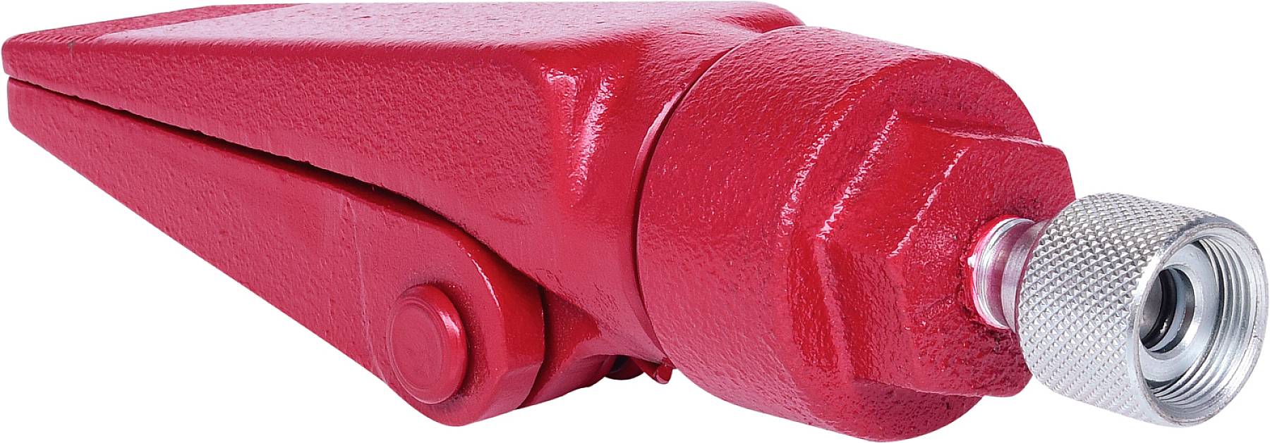 Roter Metallkeil mit gezahnter Kappe, liegt schräg. Hauptsächlich benutzt zur Befestigung oder Unterstützung in handwerklichen Arbeiten.