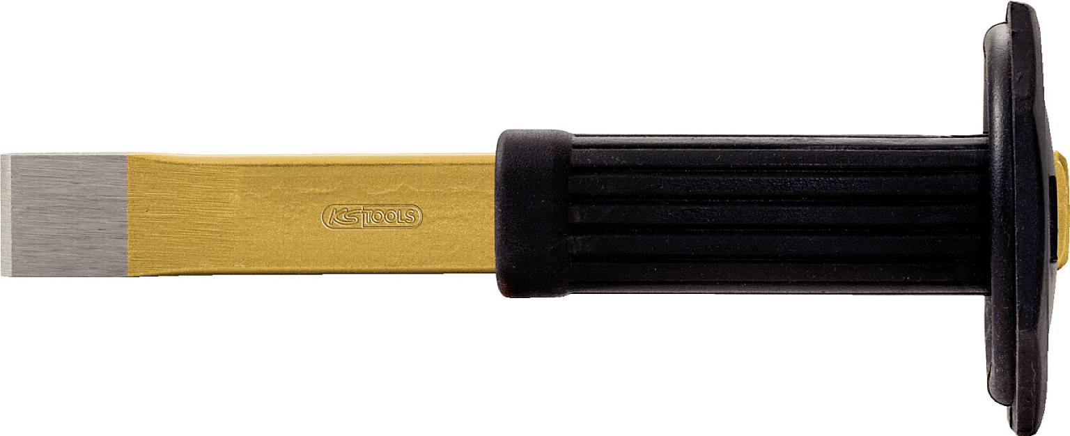 Meißel mit gelbem Metallkörper und schwarzem Kunststoffgriff. Verwendet für das Bearbeiten von Stein oder Metall.