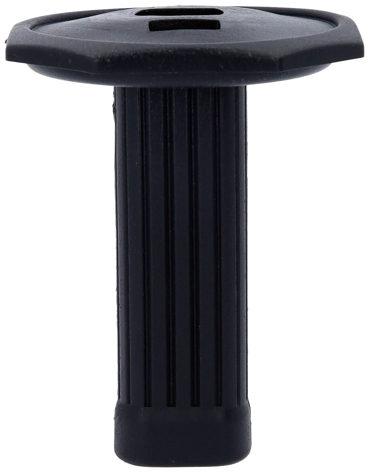Schwarz gerippter Gummigriff, zylindrisch geformt, oben mit einer flachen Kante. Ideal für Lenker oder Werkzeuge geeignet.