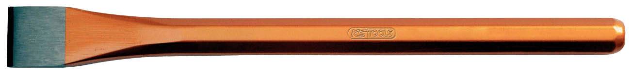 Ein orangefarbener Flachmeißel mit einer Klinge aus Stahl, geeignet zum Bearbeiten von Stein oder Metall.