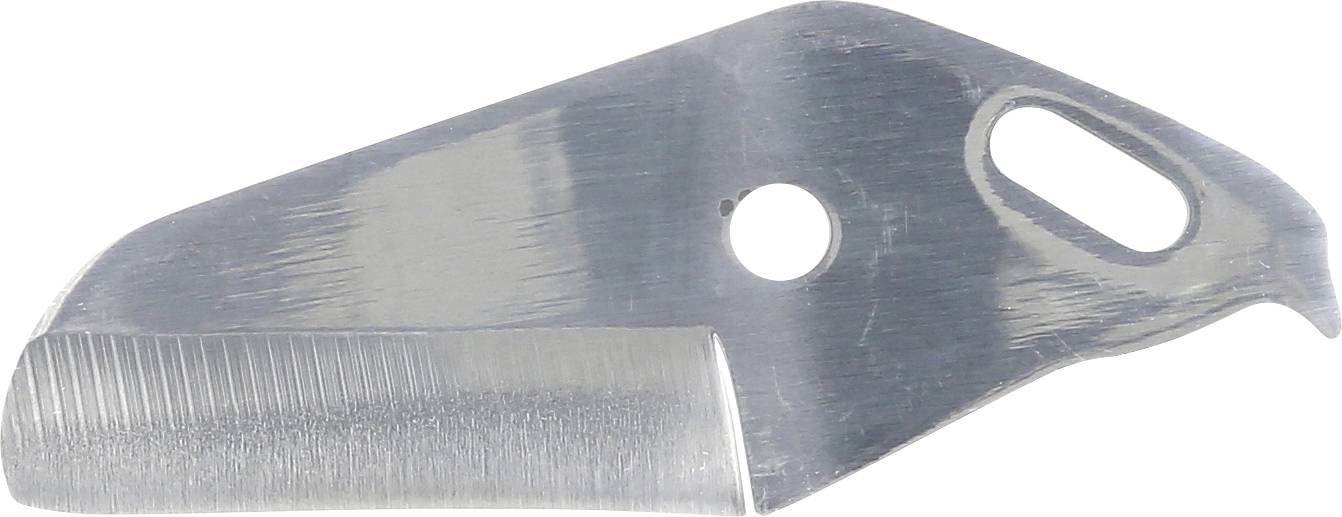 Nahaufnahme einer Metallnutzermesseklinge mit Befestigungslöchern, gezeigt auf weißem Hintergrund.
