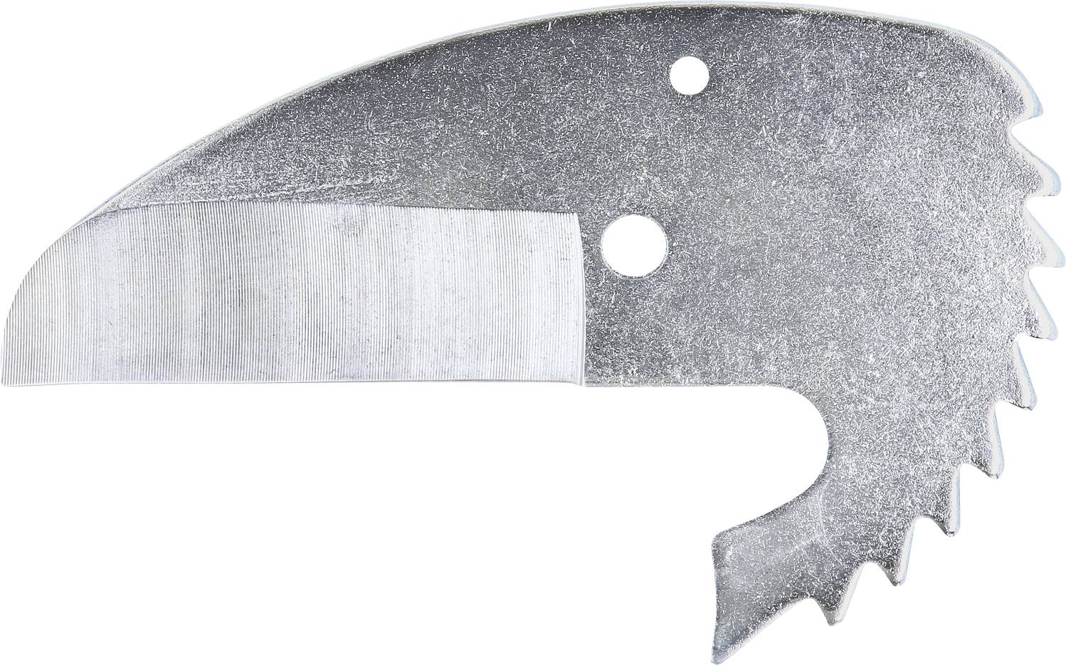 Metallsägeblatt mit gerader Schneidekante und gezackten Zähnen auf einer Seite, isoliert auf weißem Hintergrund.