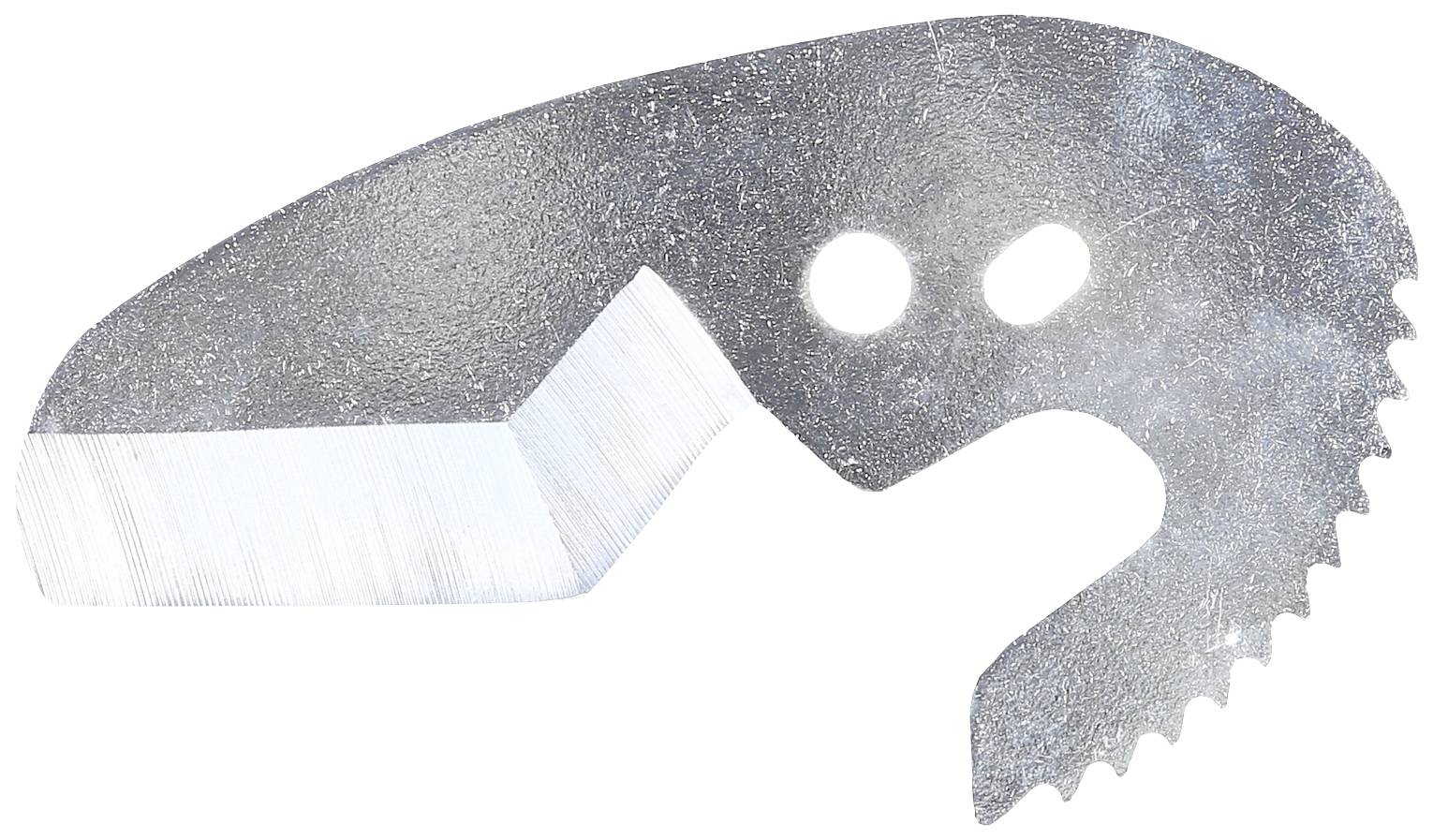 Metallischer, gezackter Multitool-Öffner mit zwei runden Löchern und einer scharfen Klinge zum Schneiden und Öffnen von Verschlüssen.