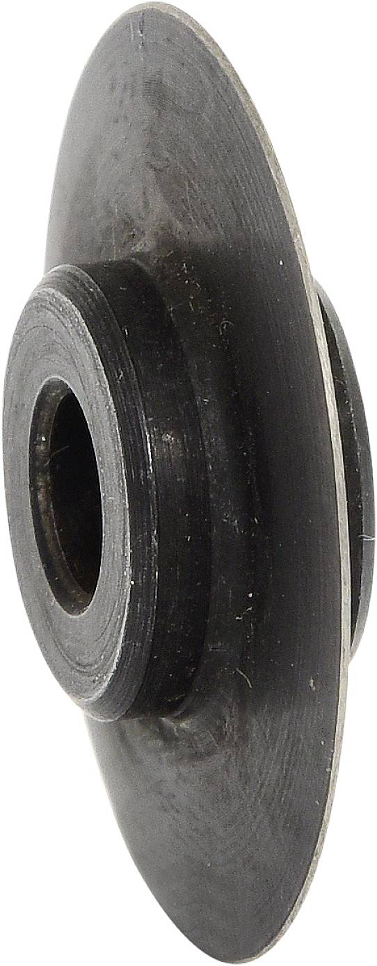 Schwarzes, rundes Metallteil mit einem Loch in der Mitte, das wie eine Scheibe mit erhabenem Rand aussieht, vermutlich eine Umlenkrolle.