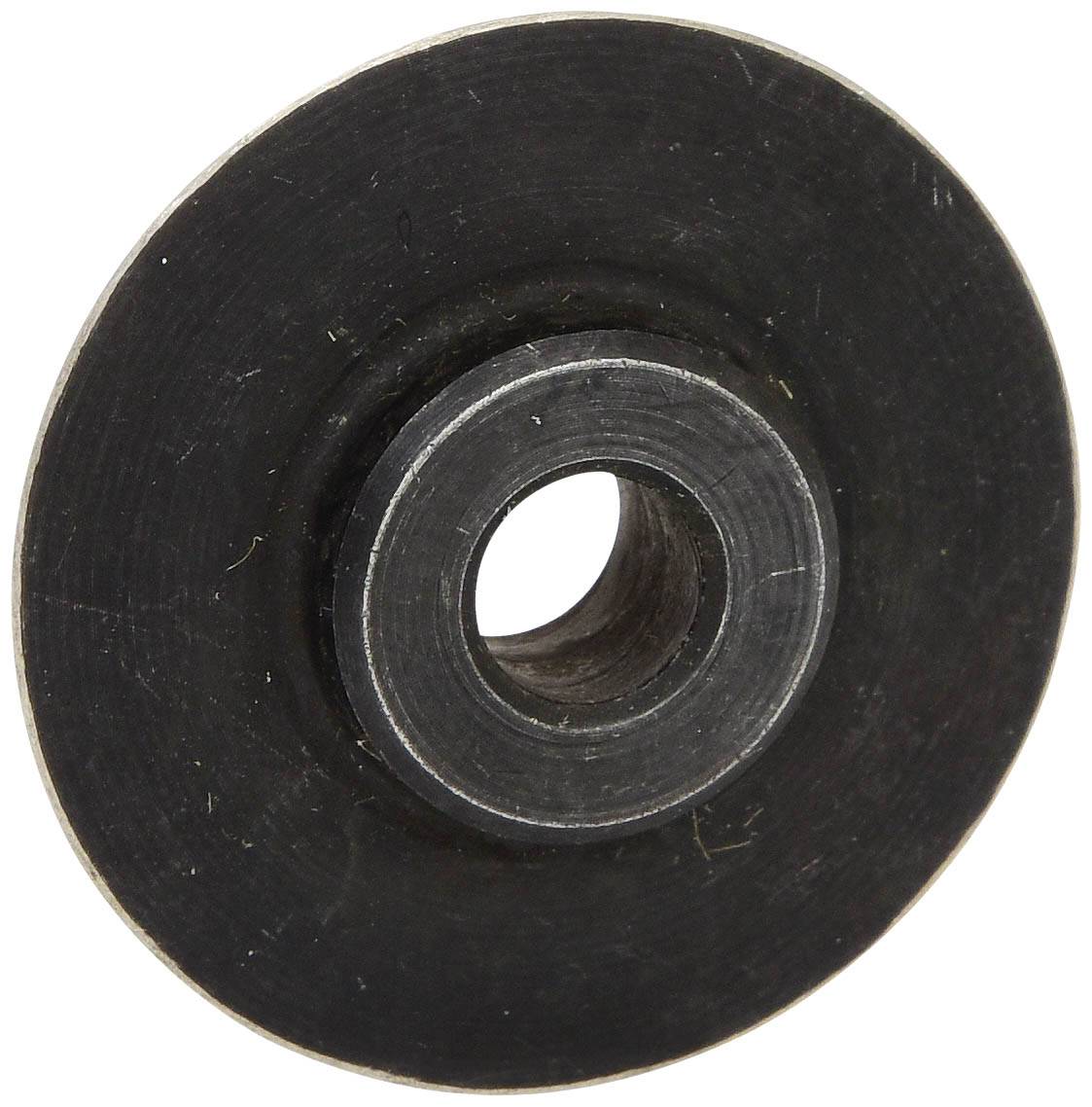 Eine schwarze Schleifscheibe mit mittigem Loch.