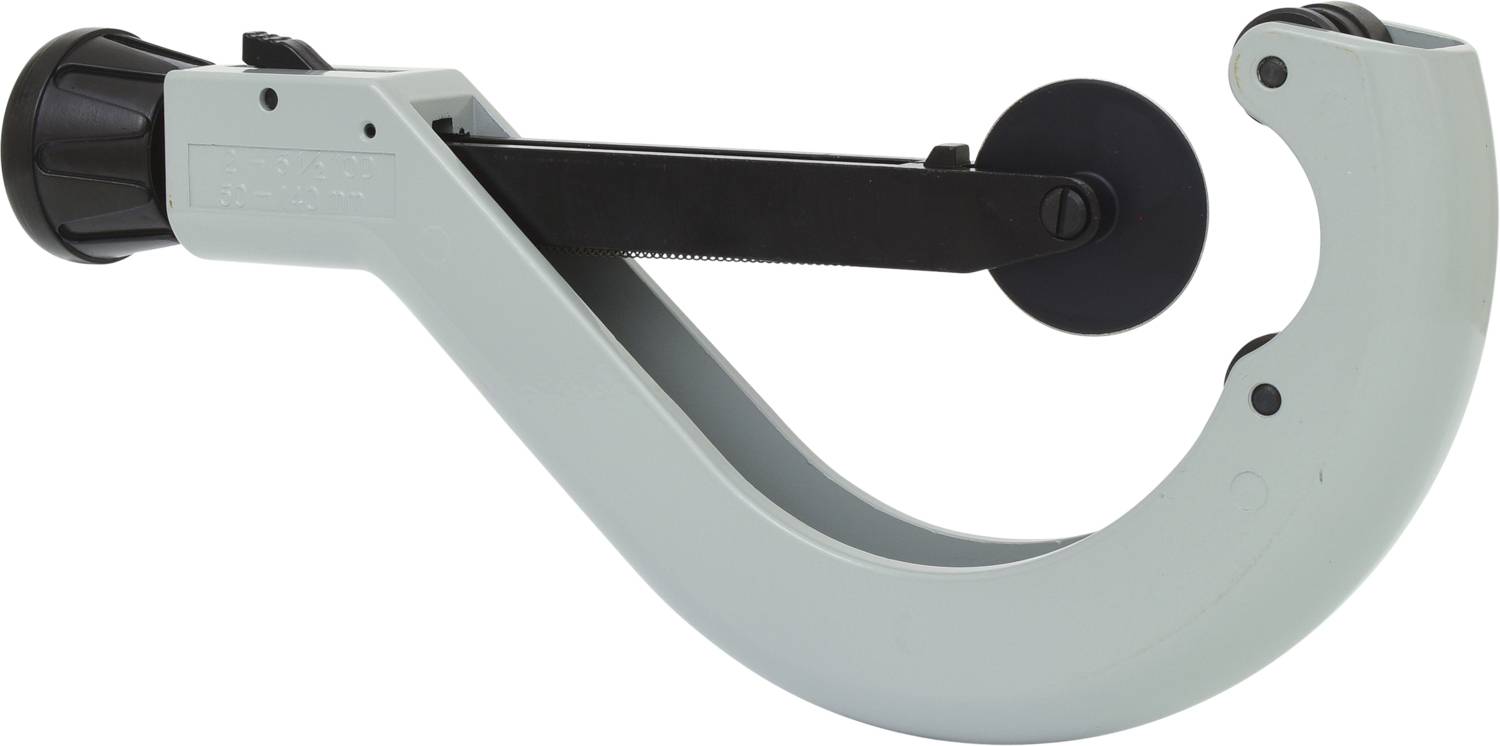 Ein Rohrabschneider mit einem Griff und einem drehbaren Rad zum sauberen Schneiden von Rohren.