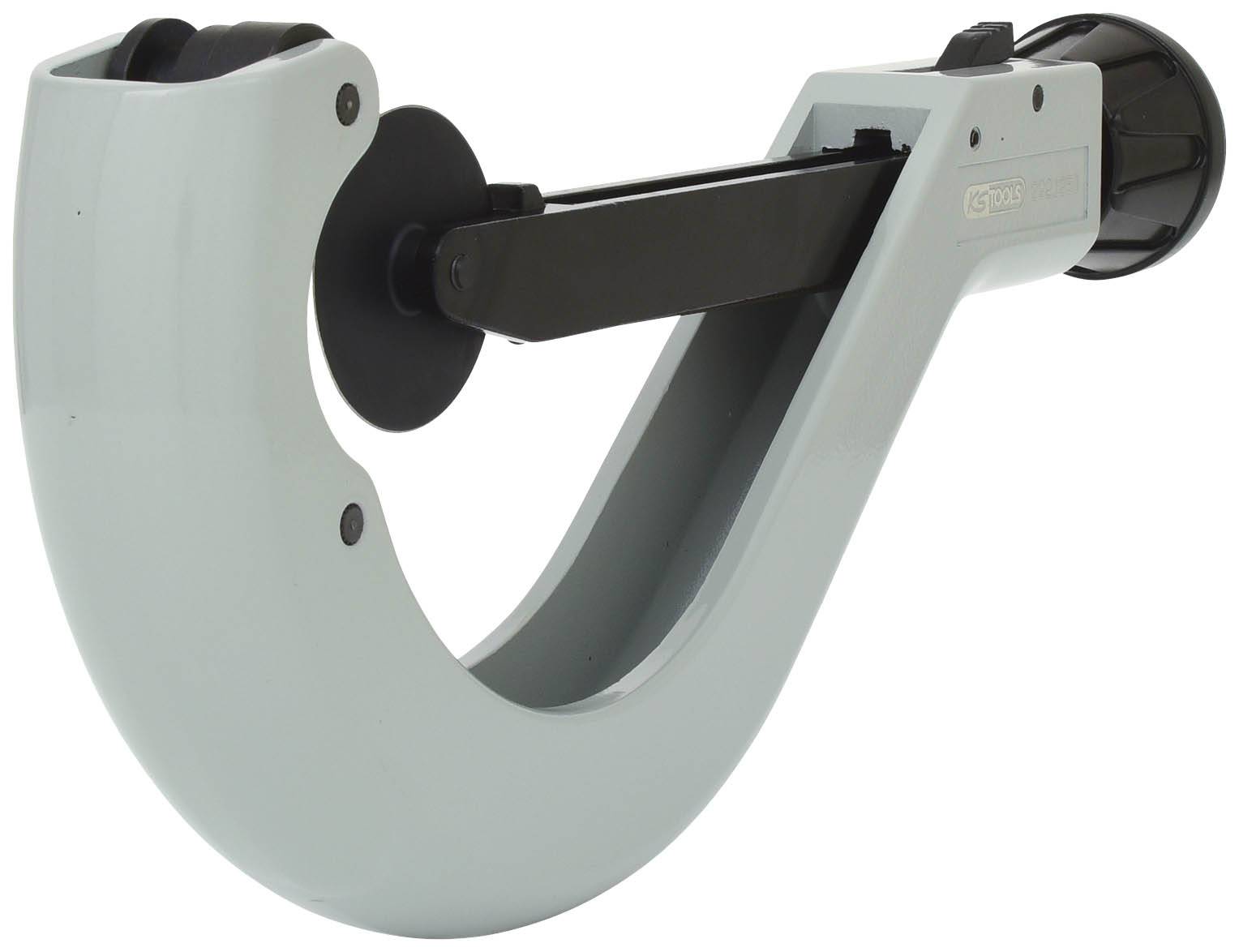 Großer Rohrabschneider mit Metallgehäuse und schwarzer Klinge, geeignet zum Schneiden von Rohren.